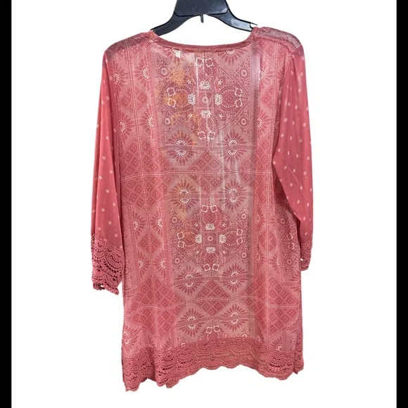 Jolt Boho Dusty Rose Geometric Print Open Front Kimono Cardigan Medium - Picture 2 of 6